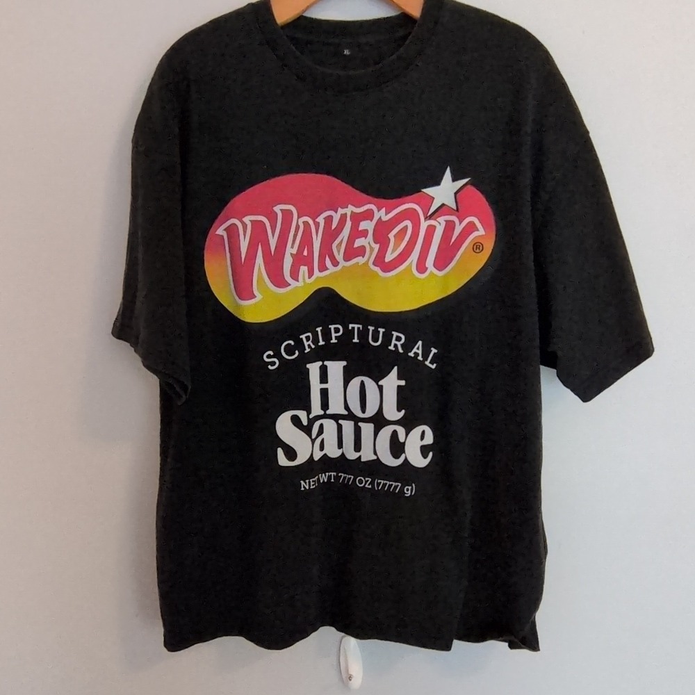 WakeDiv Hot Sauce Graphic Print T-Shirt Black XL Crew‎ Neck Short Sleeve